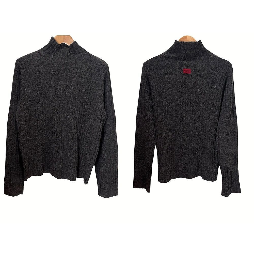 Vintage Abercrombie & Fitch Mockneck Sweater Size XL Gray Lambswool Patch Elbows